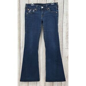 True Religion Joey Boot Cut Jeans Womens Size 32 Flare Low Rise Dark Blue‎ Logo